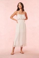 Loveshackfancy Vinca Cotton Lace Bow Midi Dress Optic White Lace Bow Midi Sz 14