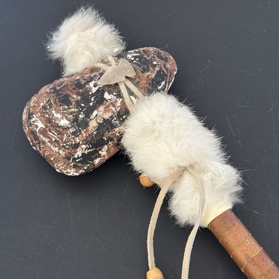 Stone Tomahawk Reproduction Leather Arrowhead Fur Feathers