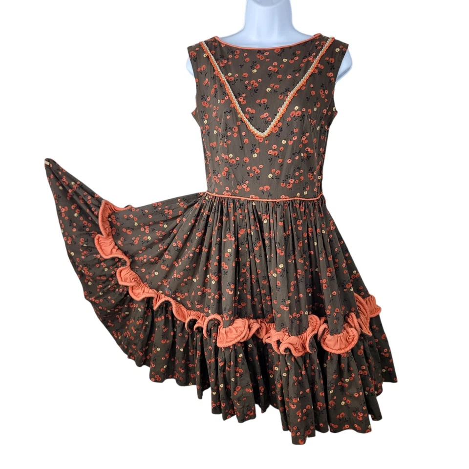 Vintage Pinup Dress Flare Circle Skirt Size Small Medium Western Cowgirl Dance - Image 3 of 4