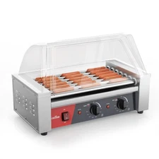 Hot Dog 7 Roller Grill Cooker Machine with Transparent Sneeze Guard,7 Nonstic...