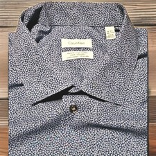 Calvin Klein Mens Dress Shirt Blue Pattern XXL 18-181/2 Wrinkle Resistant Button