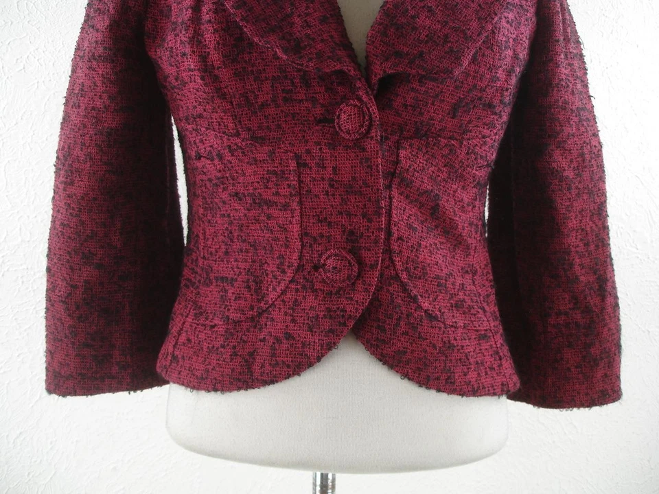 Mujer S De Colección 1920 Años 30 Rojo Negro Nubby Tweed Traje Chaqueta Blazer Abrigo Deportivo Foto 3 de 4