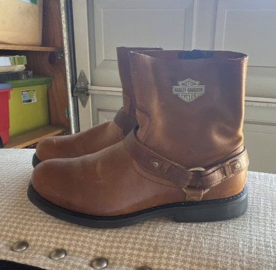 Harley-Davidson Men s Brown Leather Harness Ankle Boots Pull-On Straps 13M