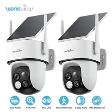 2PCS Wansview Solar Wireless Security Camera 360 PTZ Dual-Cam Color Night Vision