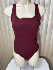 Gap Thong Wireless Bodysuit M L Ribbed Logo Comfort Wine GapBody