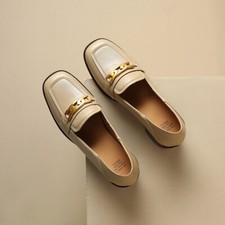 Tod's women's square toe metal toe sheepskin loafers shoes Luxury real leather