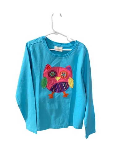 Hanna Andersson Girls 140 10 Long Sleeve Tshirt Tee Blue Pullover Owl 3D Multico