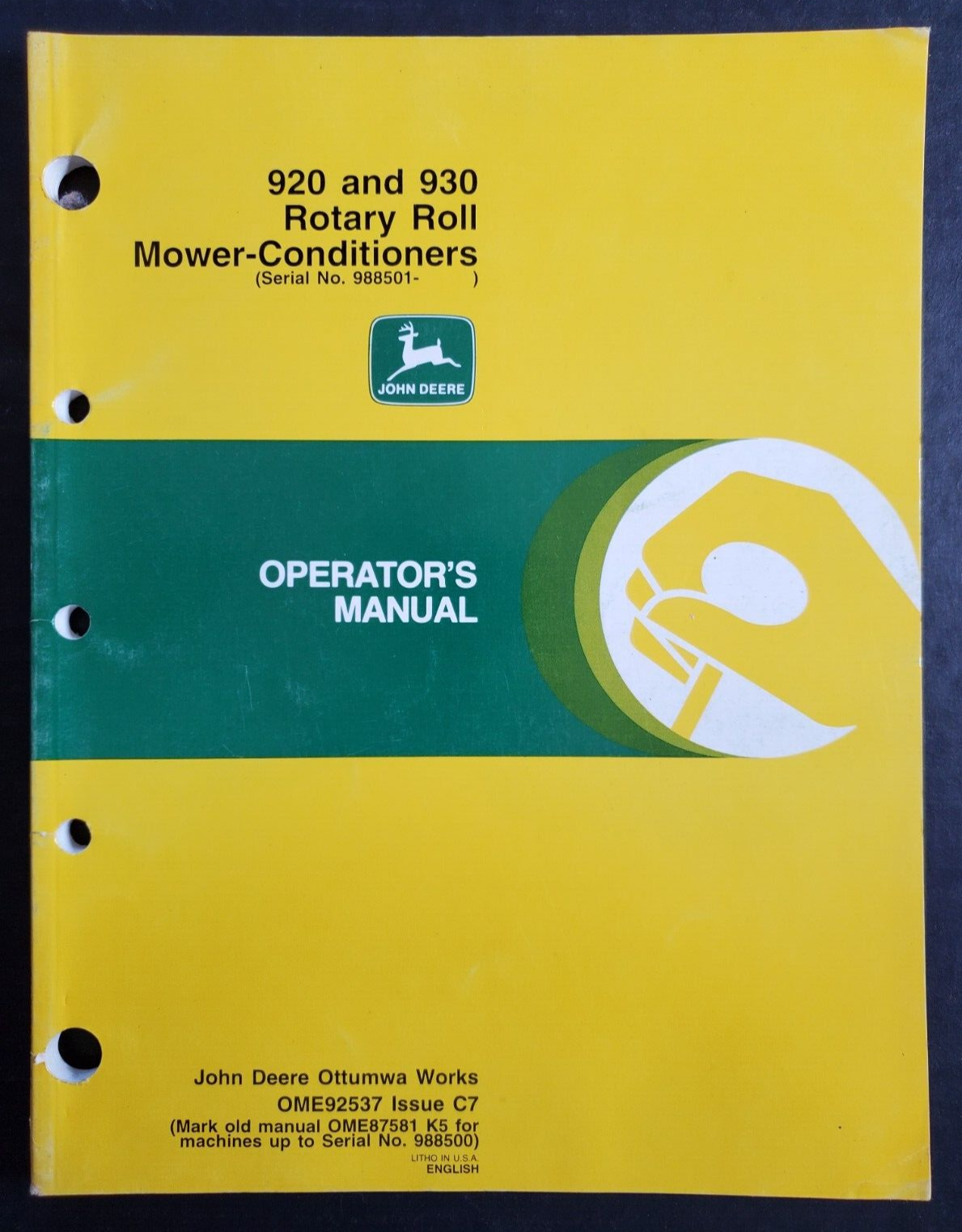 1995 John Deere 920 & 930 Rotary Roll Mower Operator Manual OME92537 Issue C7