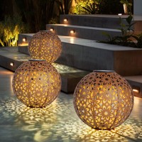 Solarleuchte Kugelleuchte AußEnlampe Led Erdspieß Blumenmuster Metall Rost 3X