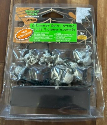 Lemax Spooky Town 8 Lighted Skull String Lights #54308 Retired Halloween 