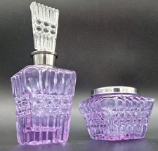Vintage crystal perfume bottle and jewelry box, purple color, ART decor. Spain.