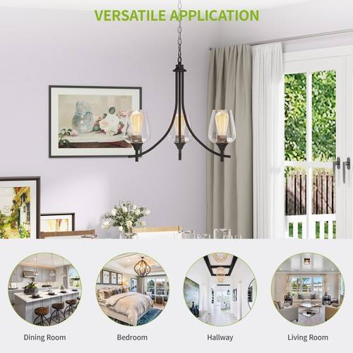 5-Light Matte Black Chandelier Classic Pendant Ceiling Light /Clear Glass Shades - Picture 5 of 5