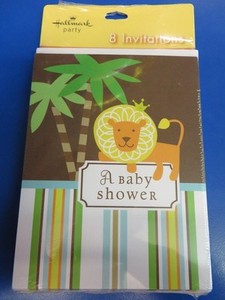 King Of The Jungle Blue Brown Polka Dots Stripes Baby Shower Party Invitations Ebay