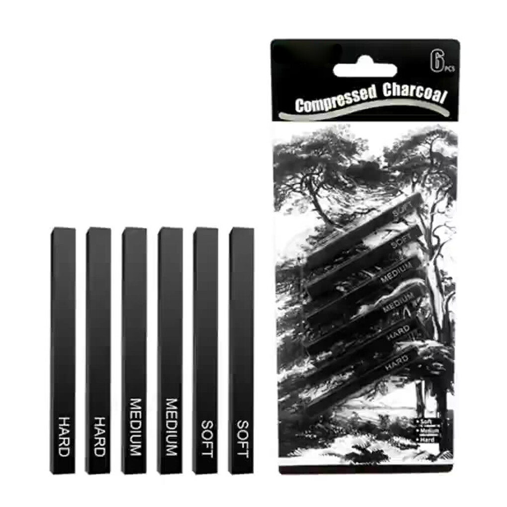 Compressed Charcoal Sticks Sketching Shading Charcoal Blocks Drawing Art Set Art Supplies Non-Toxic Student Beginner Artist Essential Sketch Tools Kit Kid Gift,2 Soft +2 Medium +2 Hard,6-Piece Boxed