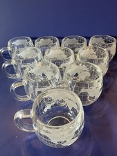 Rare Set Of 10 Vintage Nestle Co. Inc. Heavy Etched Globe Glasses Free Shipping