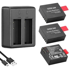 1350Mah Action Camera Rechargeable Batteries 3 Pack W Dual USB Charger for AKASO