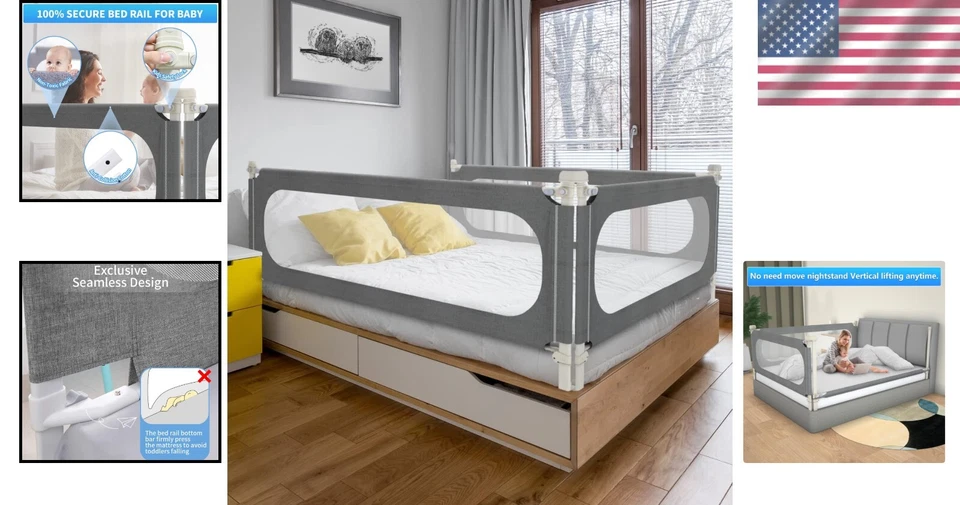 Rieles de cama universales para niños pequeños - Protector de seguridad ajustable para todos los tamaños de cama Foto 2 de 4