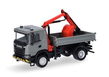 HERPA Lkw Modell 1:87 Scania XT17 Dreiseitenkipper mit Ladekran grau H0 318051