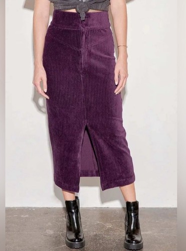 Free People NWT Roxy Ribbed Midi Pencil Skirt Small Zip Front Maroon So Soft