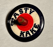 Vintage Tasty Kake Tin  Wood Spinning Top Advertisment