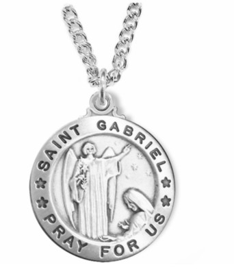 STERLING SILVER ROUND ST GABRIEL PATRON OF MESSENGERS MEDAL NECKLACE ...