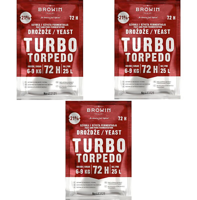 3x Turbo-Hefe Torpedo 72 h 21% - 120 g Turbo Brennhefe Alkohol Hefe Brennhefe