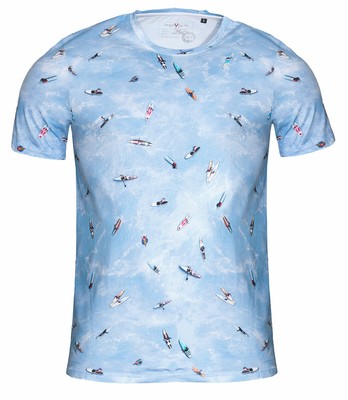 Marvelis Herren T-Shirt Casual Fit Rundhals Muster Hellblau