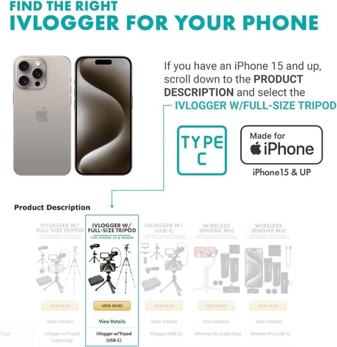 Movo iVlogger Vlogging Kit per iPhone treppiede fullsize - compatibile Lightning - Foto 7 di 15
