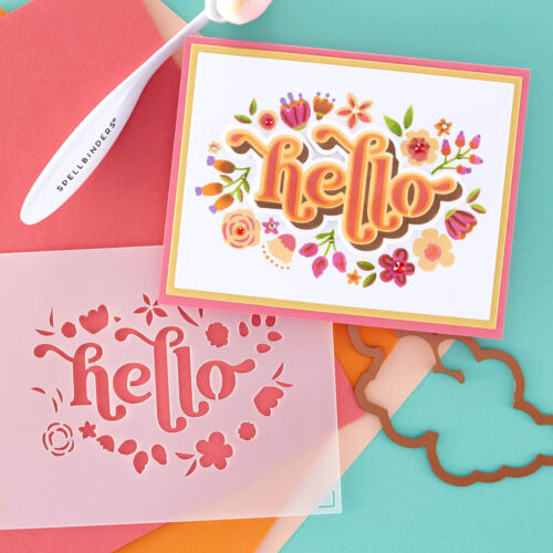 Spellbinders Floral Hello Stencil and Die Bundle 2pk : Layered Stencil Collecti - Picture 3 of 3