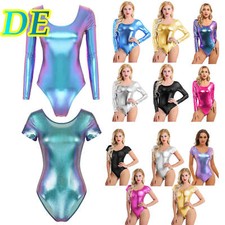 DE Damen Metallic Body Lackleder Bodysuit Catsuit Langarm/ Kurzarm Turnanzug 