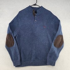 CHAPS Mens Button Neck Jumper Sweater XL Blue Cotton Heavy Knit