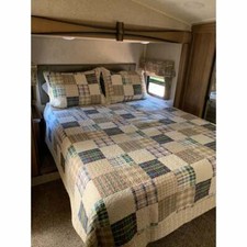 NEW COZY PLAID PATCHWORK LOG CABIN LODGE TAUPE RED TAN BLUE GREEN QUILT SET