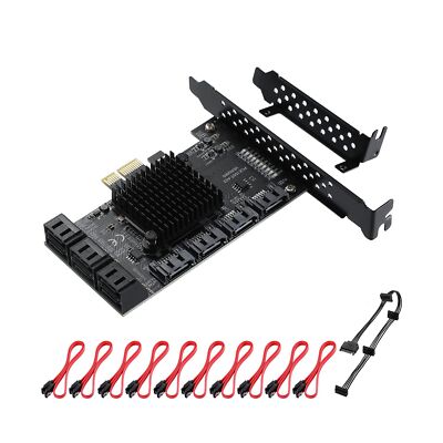 PCI-E 1X Interface 3.0 10 Port SATA Card with 10 SATA Cables & SATA Power Spl...