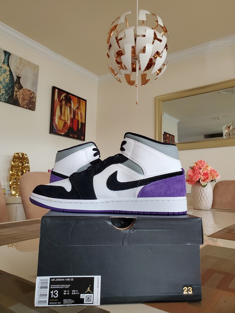 靴 Nike Air Jordan 1 Mid\"Purple\"852542-105 楽天市場】NIKE AIR JORDAN 1 MID SE white/court purple-black