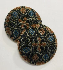 TWO DONGHIA ONYX BLACK "SACHIN" ITALIAN MOROCCAN JACQUARD CUSTOM COVERED BUTTONS