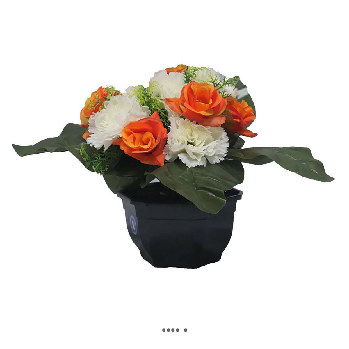 Vasque fleurs artificielles cimetière oeillets roses Crème Toussaint tombes