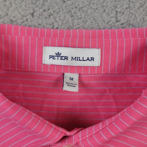 Peter Millar Polo Shirt Mens Medium Pink Striped Golf Collar Short Sleeve Cotton - 第 4/10 張圖片