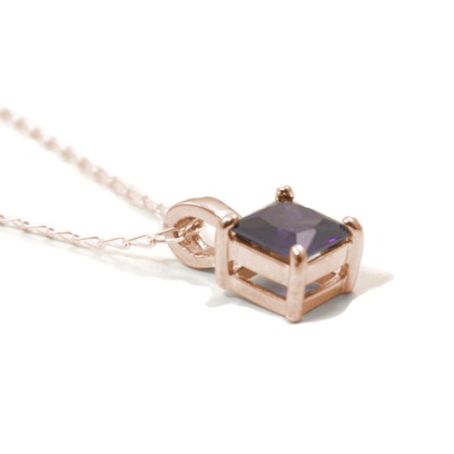 Pendant with Chain Diamond Unique 1ct Amethyst Princess Cut 9ct Gold - Picture 5 of 13