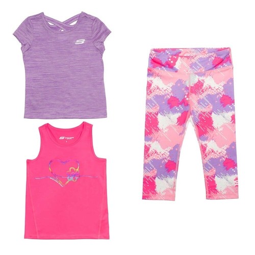 NWT SKECHERS Girls Kids 3-piece Activewear Set in colors Purple and Pink: Sizes - Picture 2 of 10