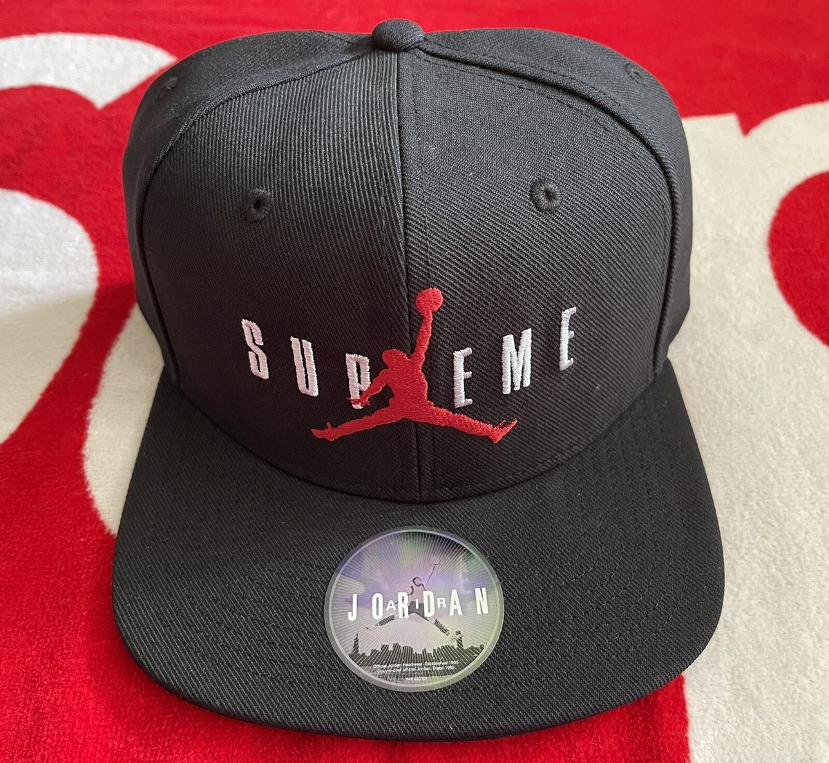 Supreme Air Jordan Jumpman 6-Panel SnapBack Cap Hat Black Supreme Air Jordan Jumpman 6-Panel SnapBack Cap Hat Black