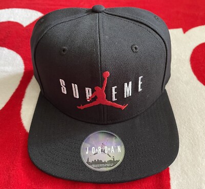 Supreme Air Jordan Jumpman 6-Panel SnapBack Cap Hat Black Supreme Air Jordan Jumpman 6-Panel SnapBack Cap Hat Black