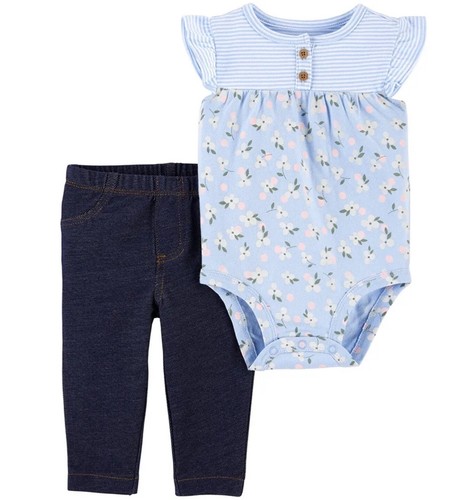 Carter's Baby Girls 2-Piece Blue Floral Bodysuit & Pant Set Size 18 Months $22 - Picture 2 of 2