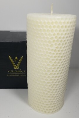 Volcanica Handcrafted In Bali Pillar Candle Off White Honeycomb  3 1/2''x 8 1/2''