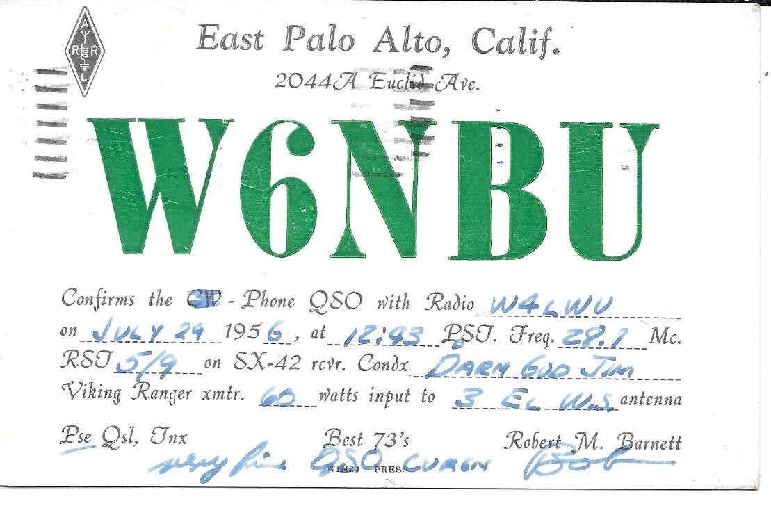 QSL 1956 East Palo Alto CA radio card | eBay