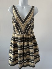 J.Crew Sleeveless Metallic Gold Black Striped Skater Party Dress, Sz 2 (B50)