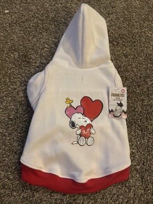 New- Cute Peanuts XO Snoopy Woodstock Hearts Pet Hoodie Medium White Red Warm
