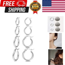 14K Gold Plated Hoop Earrings for Women, 4 Pairs Sterling Silver Post Small H...