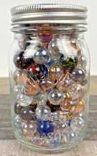 Vintage Variety of Colors and Clear Marbles in Pint Mason Jar MS205