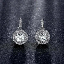 1.20Ct Round Lab Created VVS1 Diamond Double Halo Stud Earring 14K White Gold FN