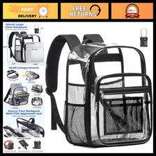 Extra Large Clear Backpack with TSA Lock  Heavy Duty PVC, Fits 15.6'' Laptop, S